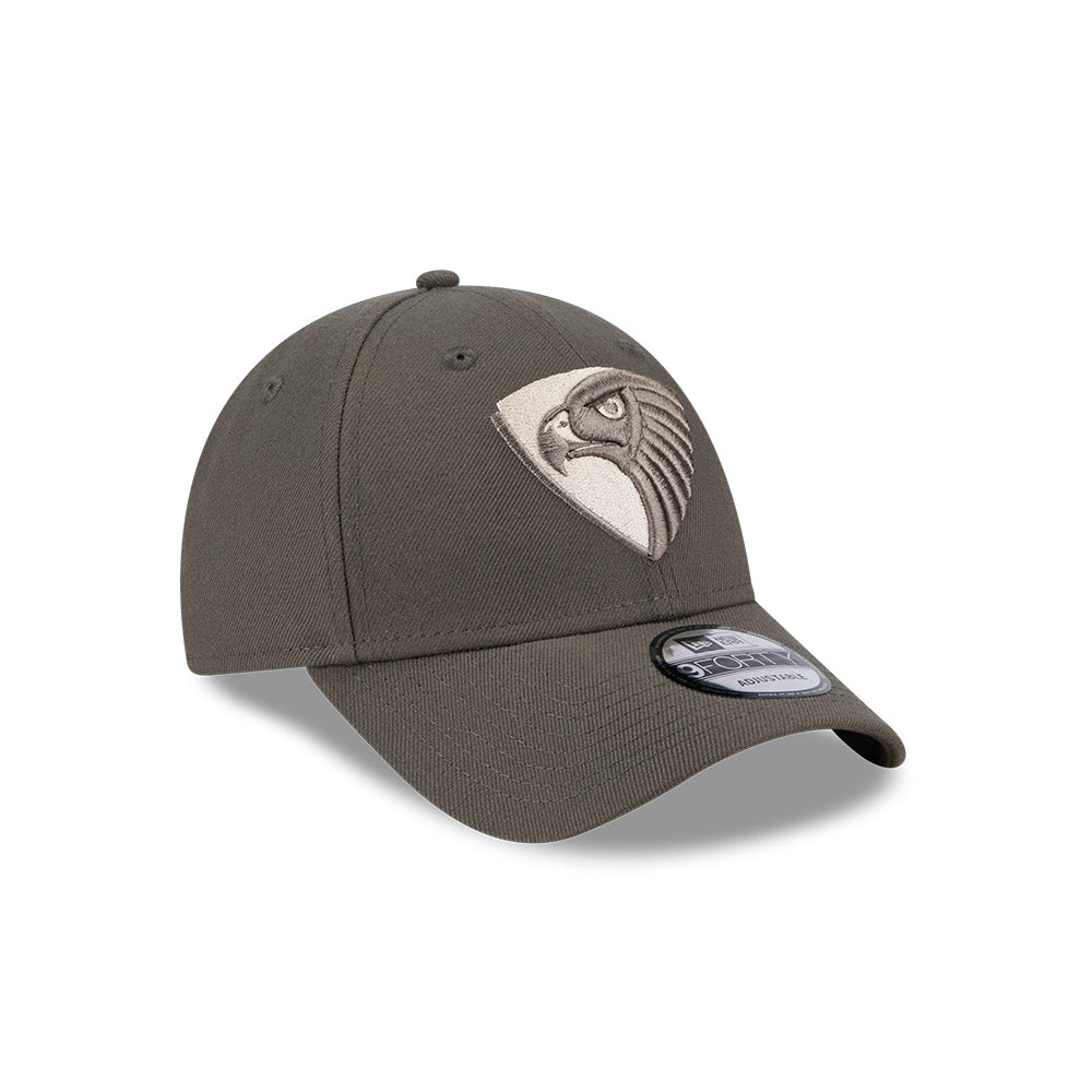 Hawthorn Hawks Hat - AFL 2025 Dusty Charcoal Grey 9Forty Strapback Cap - New Era
